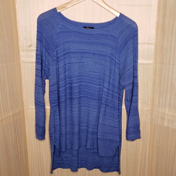 Cupio Womens Blue High Low Thin Crewneck Tunic Sweater Large - Picture 1 of 6